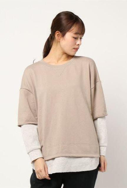 CURRENT裏毛+ワッフルフェイクプルオーバー ベージュ Mサイズ < 女性ファッション  CURRENT裏毛+ワッフルフェイクプルオーバー ベージュ Mサイズ  < 女性ファッションの