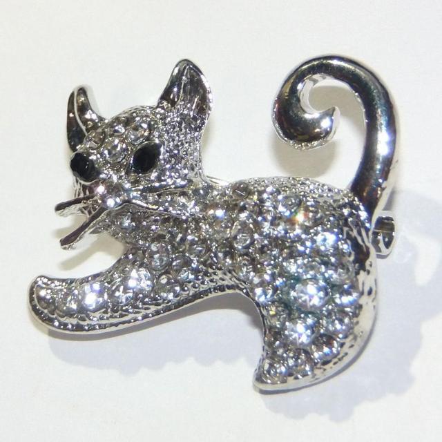 子猫 猫 ネコ ねこ ラインストーン ブローチ ピンブローチ ピンバッジ バッジ ラペルピン コサージュ シルバー色 < 女性アクセサリー/時計  子猫 猫 ネコ ねこ ラインストーン ブローチ ピンブローチ ピンバッジ バッジ ラペルピン コサージュ シルバー色 < 女性アクセサリー/時計の