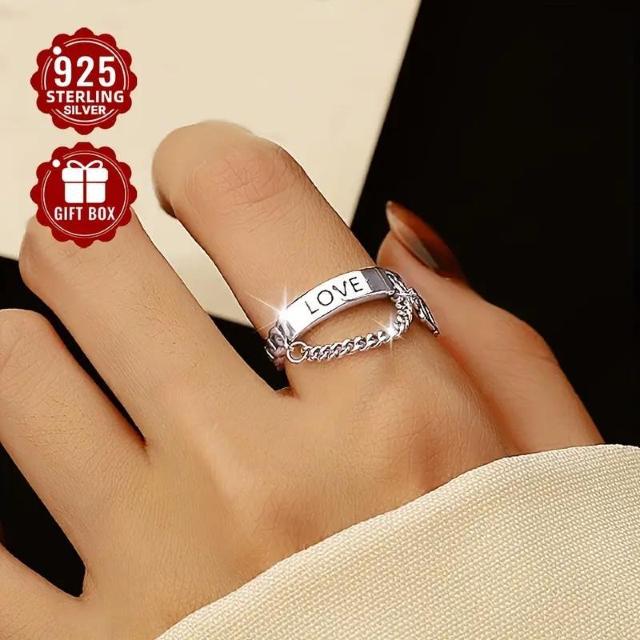 超お買い得1090円★女性用s925純銀製英語文字ラブタッセルチェーン 調節可能リング 低アレルギー指数指輪約2.8g < 女性アクセサリー/時計 超お買い得1090円★女性用s925純銀製英語文字ラブタッセルチェーン 調節可能リング 低アレルギー指数指輪約2.8g < 女性アクセサリー/時計の