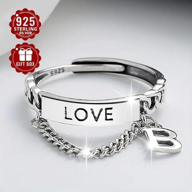 超お買い得1090円★女性用s925純銀製英語文字ラブタッセルチェーン 調節可能リング 低アレルギー指数指輪約2.8g < 女性アクセサリー/時計 超お買い得1090円★女性用s925純銀製英語文字ラブタッセルチェーン 調節可能リング 低アレルギー指数指輪約2.8g < 女性アクセサリー/時計の