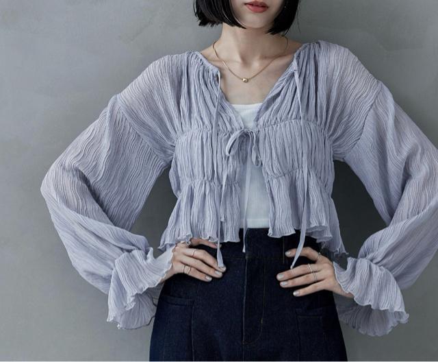 【美品】【ノーブランド扱い】前後2Wayリボンワッシャーシフォンカーディガン M < 女性ファッション 【美品】【ノーブランド扱い】前後2Wayリボンワッシャーシフォンカーディガン M < 女性ファッションの