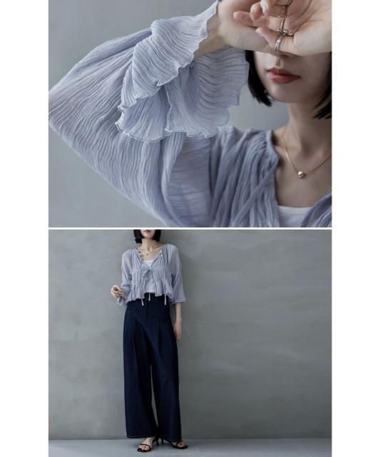 【美品】【ノーブランド扱い】前後2Wayリボンワッシャーシフォンカーディガン M < 女性ファッション 【美品】【ノーブランド扱い】前後2Wayリボンワッシャーシフォンカーディガン M < 女性ファッションの