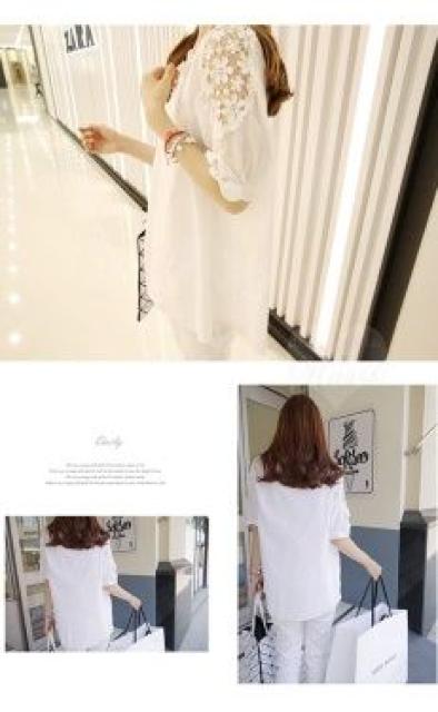 LLサイズ!袖レース編みセクシー感!半袖シャツブラウス新品!白 < 女性ファッション  LLサイズ!袖レース編みセクシー感!半袖シャツブラウス新品!白  < 女性ファッションの