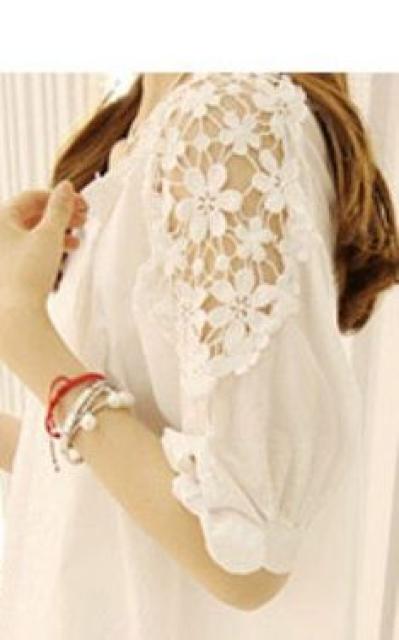 LLサイズ!袖レース編みセクシー感!半袖シャツブラウス新品!白 < 女性ファッション  LLサイズ!袖レース編みセクシー感!半袖シャツブラウス新品!白 < 女性ファッションの