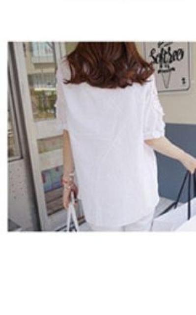 LLサイズ!袖レース編みセクシー感!半袖シャツブラウス新品!白 < 女性ファッション  LLサイズ!袖レース編みセクシー感!半袖シャツブラウス新品!白 < 女性ファッションの