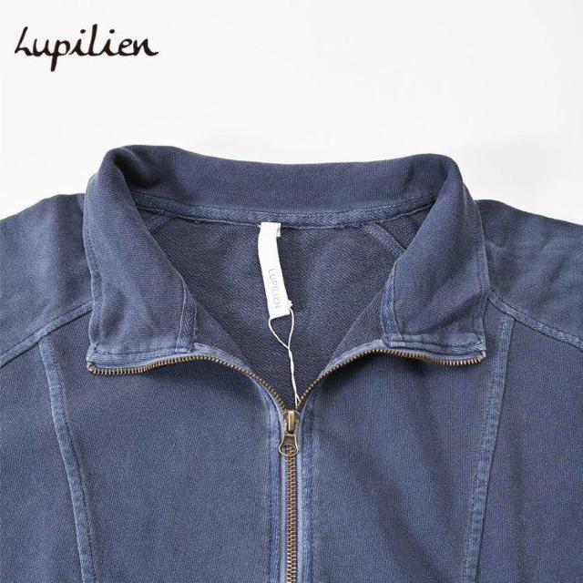 Lupilienピグメントバイオ加工裏毛スウェット ハイネックジップアップスウェットワイドカーデZIP UPヴィンテージブルー < 女性ファッション  Lupilienピグメントバイオ加工裏毛スウェット ハイネックジップアップスウェットワイドカーデZIP UPヴィンテージブルー < 女性ファッションの