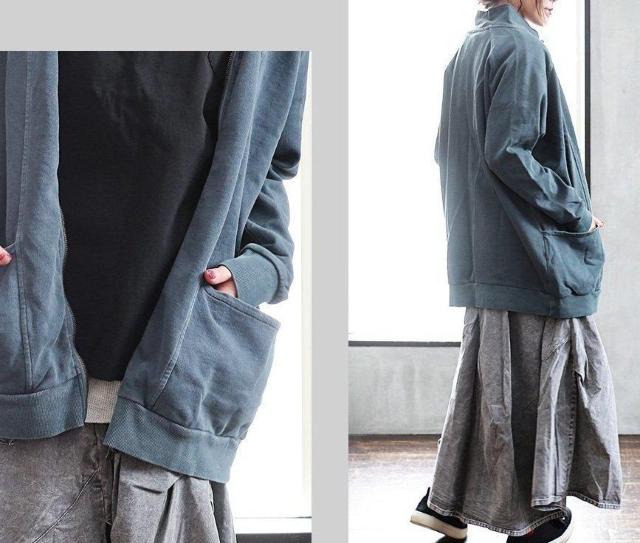 Lupilienピグメントバイオ加工裏毛スウェット ハイネックジップアップスウェットワイドカーデZIP UPヴィンテージブルー < 女性ファッション  Lupilienピグメントバイオ加工裏毛スウェット ハイネックジップアップスウェットワイドカーデZIP UPヴィンテージブルー < 女性ファッションの