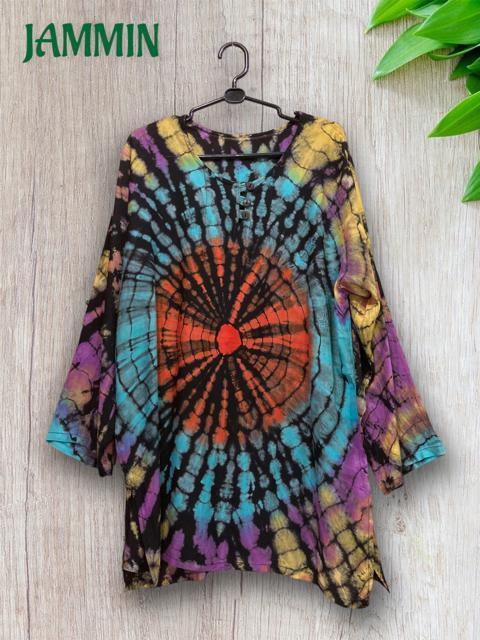 ココナッツボタン付きタイダイクルタ★サイケ★ヒッピー★男女兼用 < 女性ファッション  ココナッツボタン付きタイダイクルタ★サイケ★ヒッピー★男女兼用 < 女性ファッションの