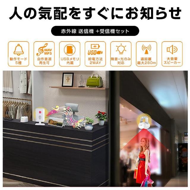 人感センサー ワイヤレスチャイム 受信機2個と赤外線センサー1個セット 屋内用 防犯アラーム 防犯センサー 長距離通信 来客 防犯 < 自動車/バイク 人感センサー ワイヤレスチャイム 受信機2個と赤外線センサー1個セット 屋内用 防犯アラーム 防犯センサー 長距離通信 来客 防犯 < 自動車/バイク