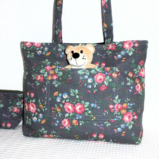 ◆キャスキッドソン/Cath Kidston◆ピンク薔薇×アッシュグレー地◆トート&ファスナーポーチのA点セット < 女性ファッション  ◆キャスキッドソン/Cath Kidston◆ピンク薔薇×アッシュグレー地◆トート&ファスナーポーチのA点セット < 女性ファッションの