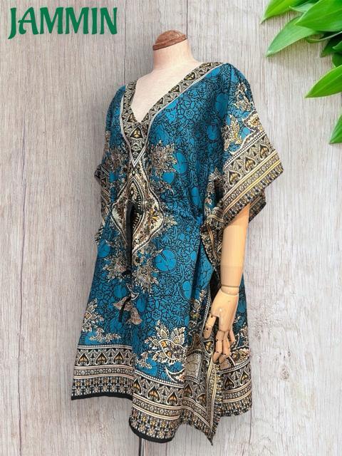 アジアンペーズリー柄ポンチョ風トップス 水色 アジアン エスニック 衣装 < 女性ファッション アジアンペーズリー柄ポンチョ風トップス 水色 アジアン エスニック 衣装 < 女性ファッションの