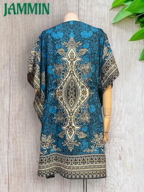 アジアンペーズリー柄ポンチョ風トップス 水色 アジアン エスニック 衣装 < 女性ファッション アジアンペーズリー柄ポンチョ風トップス 水色 アジアン エスニック 衣装 < 女性ファッションの