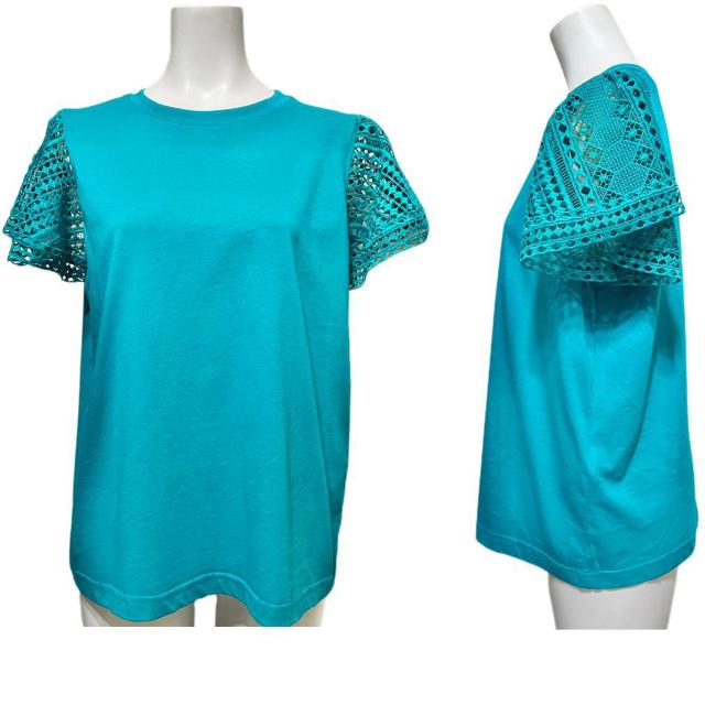 新品ツインセット 袖レース Tシャツ グリーン #XS TWIN-SET < 女性ファッション 新品ツインセット 袖レース Tシャツ グリーン #XS TWIN-SET < 女性ファッションの