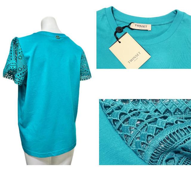 新品ツインセット 袖レース Tシャツ グリーン #XS TWIN-SET < 女性ファッション 新品ツインセット 袖レース Tシャツ グリーン #XS TWIN-SET < 女性ファッションの