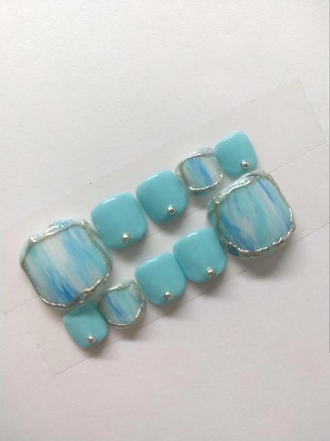 LBNYLA☆フルペディ♪ 縦マーブル×ミラーネイル囲み、ミントグリーン < 香水/コスメ/ネイル  LBNYLA☆フルペディ♪ 縦マーブル×ミラーネイル囲み、ミントグリーン < 香水/コスメ/ネイルの