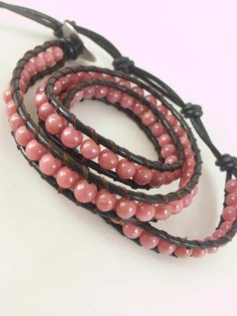 天然石キレイ5Aロードナイト&本革2重ラップブレスレット < 女性アクセサリー/時計 天然石キレイ5Aロードナイト&本革2重ラップブレスレット < 女性アクセサリー/時計の