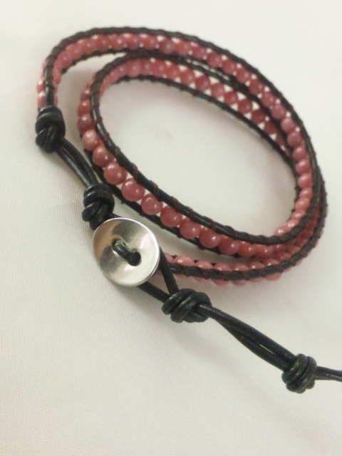 天然石キレイ5Aロードナイト&本革2重ラップブレスレット < 女性アクセサリー/時計 天然石キレイ5Aロードナイト&本革2重ラップブレスレット < 女性アクセサリー/時計の