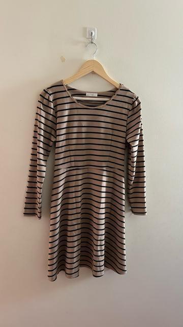 Vis ビス ベルト付き ボーダーワンピース ストライプ ベージュ×黒 M < ブランド  Vis ビス ベルト付き ボーダーワンピース ストライプ ベージュ×黒 M < ブランドの