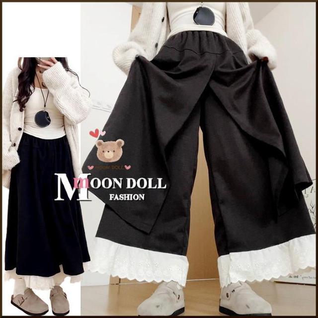 〜3L4L*裾コットンレースレイヤードロング丈スカート風パ < 女性ファッション 〜3L4L*裾コットンレースレイヤードロング丈スカート風パ < 女性ファッションの