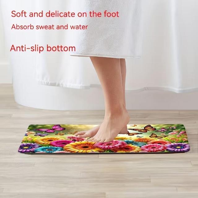 爆ヤス価格990円★滑り止めキッチンマット - ひまわりと蝶のフローラルデザインのヘビーデューティマット 40×60cm < インテリア/ライフ 爆ヤス価格990円★滑り止めキッチンマット - ひまわりと蝶のフローラルデザインのヘビーデューティマット 40×60cm < インテリア/ライフの