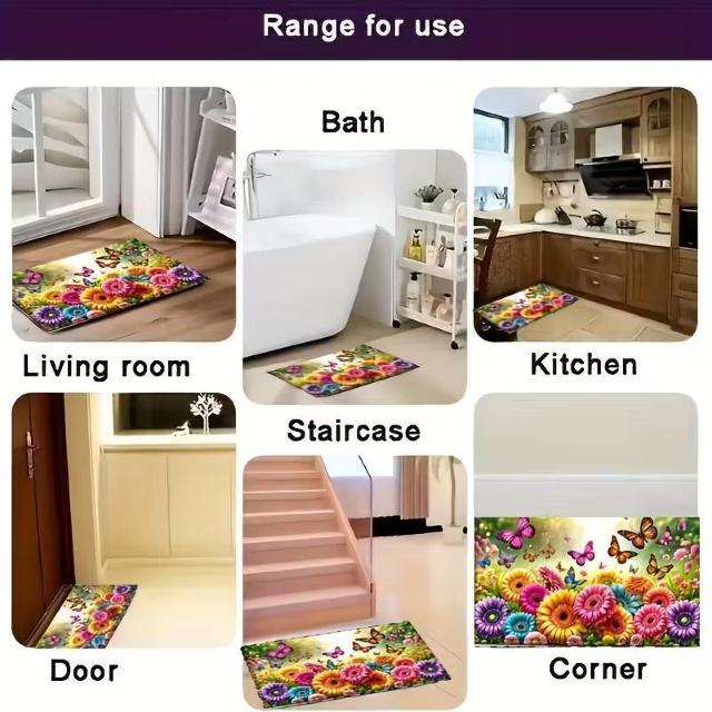 爆ヤス価格990円★滑り止めキッチンマット - ひまわりと蝶のフローラルデザインのヘビーデューティマット 40×60cm < インテリア/ライフ 爆ヤス価格990円★滑り止めキッチンマット - ひまわりと蝶のフローラルデザインのヘビーデューティマット 40×60cm < インテリア/ライフの