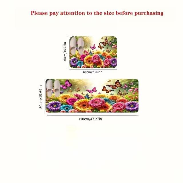 爆ヤス価格990円★滑り止めキッチンマット - ひまわりと蝶のフローラルデザインのヘビーデューティマット 40×60cm < インテリア/ライフ 爆ヤス価格990円★滑り止めキッチンマット - ひまわりと蝶のフローラルデザインのヘビーデューティマット 40×60cm < インテリア/ライフの