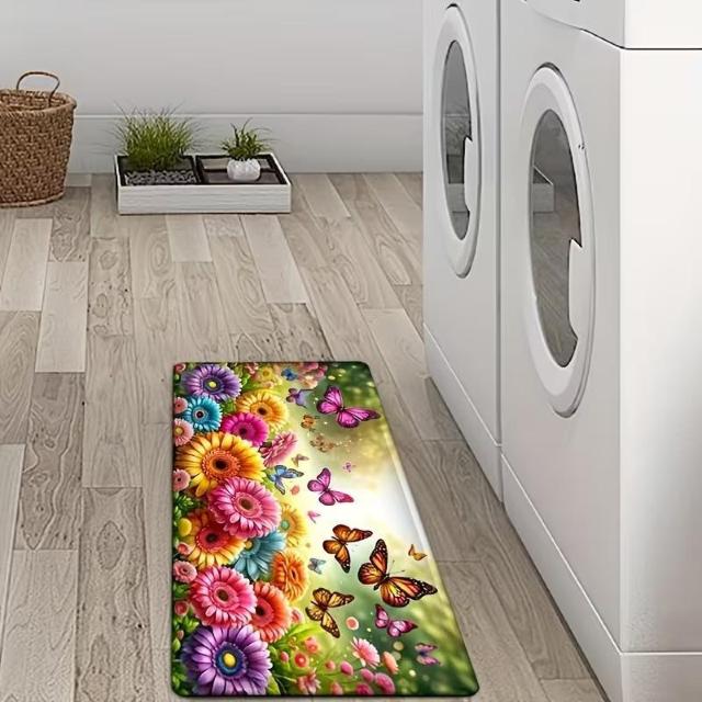 爆ヤス価格990円★滑り止めキッチンマット - ひまわりと蝶のフローラルデザインのヘビーデューティマット 40×60cm < インテリア/ライフ 爆ヤス価格990円★滑り止めキッチンマット - ひまわりと蝶のフローラルデザインのヘビーデューティマット 40×60cm < インテリア/ライフの