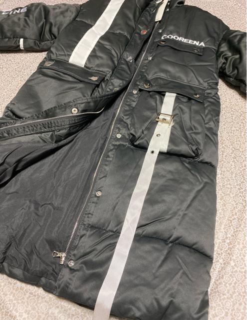 厚手 中綿 ひざ丈ジップジャケット コート アウター 刺繍英字柄 ブラック 大きいサイズ < 女性ファッション 厚手 中綿 ひざ丈ジップジャケット コート アウター 刺繍英字柄 ブラック 大きいサイズ < 女性ファッションの