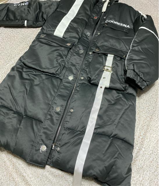 厚手 中綿 ひざ丈ジップジャケット コート アウター 刺繍英字柄 ブラック 大きいサイズ < 女性ファッション 厚手 中綿 ひざ丈ジップジャケット コート アウター 刺繍英字柄 ブラック 大きいサイズ < 女性ファッションの