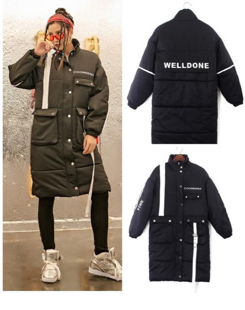 厚手 中綿 ひざ丈ジップジャケット コート アウター 刺繍英字柄 ブラック 大きいサイズ < 女性ファッション 厚手 中綿 ひざ丈ジップジャケット コート アウター 刺繍英字柄 ブラック 大きいサイズ < 女性ファッションの