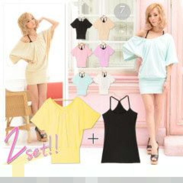 フルコーデ♪オフショルゆるドルマンワンピ&キャミソール 2点セット ブラック < 女性ファッション  フルコーデ♪オフショルゆるドルマンワンピ&キャミソール 2点セット ブラック  < 女性ファッションの