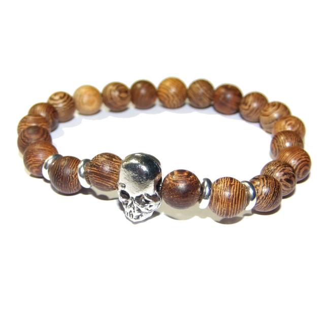 送料無料 木製 スカル 骸骨 どくろ 茶色 ブレスレット 数珠 < 男性アクセサリー/時計  送料無料 木製 スカル 骸骨 どくろ 茶色 ブレスレット 数珠  < 男性アクセサリー/時計の