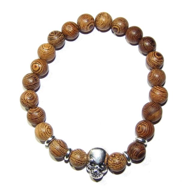 送料無料 木製 スカル 骸骨 どくろ 茶色 ブレスレット 数珠 < 男性アクセサリー/時計  送料無料 木製 スカル 骸骨 どくろ 茶色 ブレスレット 数珠 < 男性アクセサリー/時計の