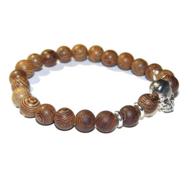 送料無料 木製 スカル 骸骨 どくろ 茶色 ブレスレット 数珠 < 男性アクセサリー/時計  送料無料 木製 スカル 骸骨 どくろ 茶色 ブレスレット 数珠 < 男性アクセサリー/時計の