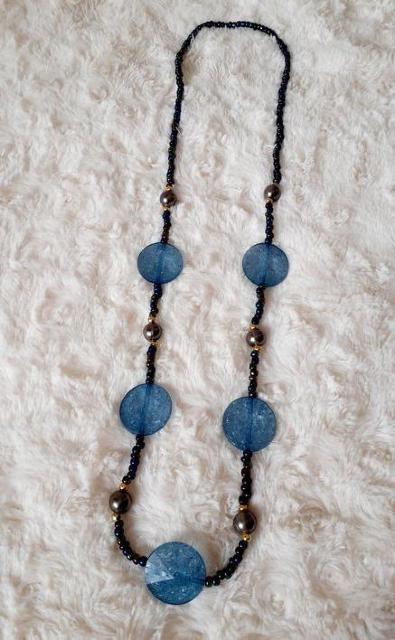 ネイビー ブルー クラッシュビーズ ロング ネックレス < 女性アクセサリー/時計  ネイビー ブルー クラッシュビーズ ロング ネックレス  < 女性アクセサリー/時計の