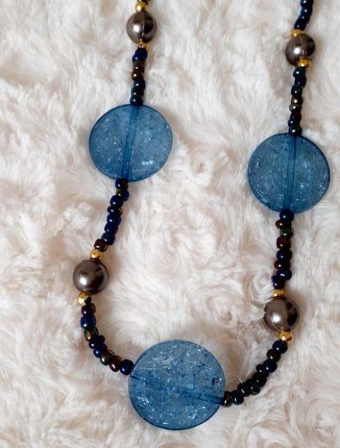 ネイビー ブルー クラッシュビーズ ロング ネックレス < 女性アクセサリー/時計  ネイビー ブルー クラッシュビーズ ロング ネックレス < 女性アクセサリー/時計の