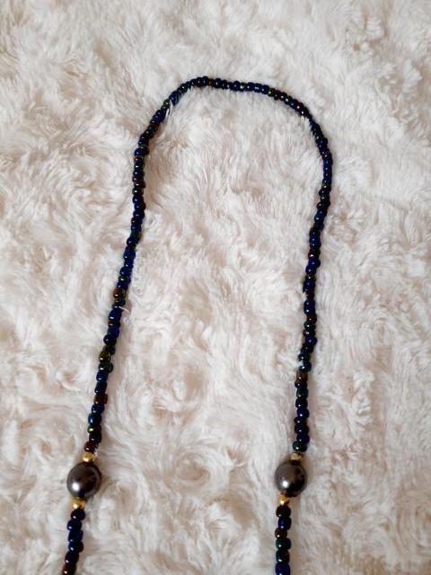 ネイビー ブルー クラッシュビーズ ロング ネックレス < 女性アクセサリー/時計  ネイビー ブルー クラッシュビーズ ロング ネックレス < 女性アクセサリー/時計の
