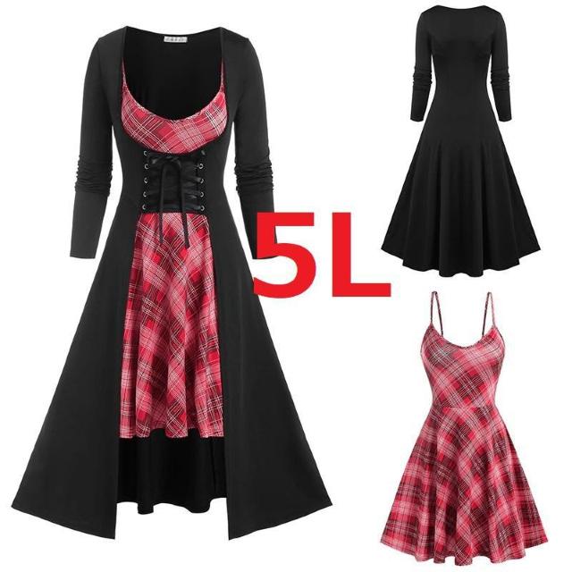 新品大きいサイズ5L ロングカーディガン付きゴシックチェックドレスワンピース < 女性ファッション  新品大きいサイズ5L ロングカーディガン付きゴシックチェックドレスワンピース  < 女性ファッションの