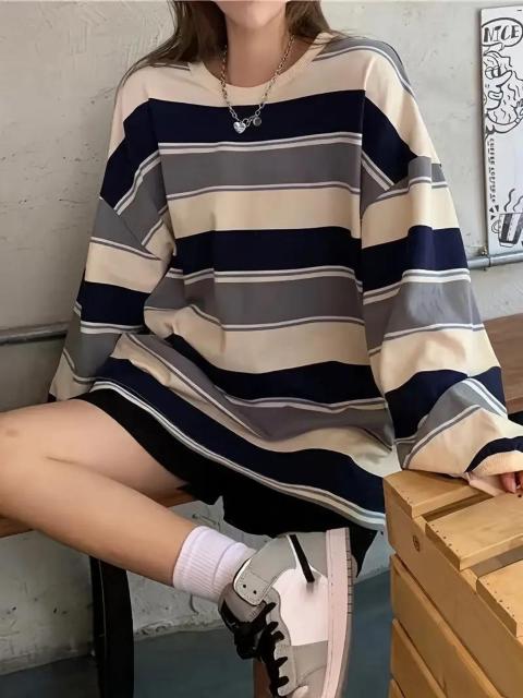 爆ヤス価格価格1090円★韓国ファッション オーバーサイズパーカー 長袖 レディース トップス ストライプ Tシャツ 日本サイズL < 女性ファッション 爆ヤス価格価格1090円★韓国ファッション オーバーサイズパーカー 長袖 レディース トップス ストライプ Tシャツ 日本サイズL < 女性ファッションの