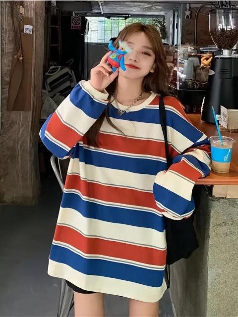 爆ヤス価格価格1090円★韓国ファッション オーバーサイズパーカー 長袖 レディース トップス ストライプ Tシャツ 日本サイズL < 女性ファッション 爆ヤス価格価格1090円★韓国ファッション オーバーサイズパーカー 長袖 レディース トップス ストライプ Tシャツ 日本サイズL < 女性ファッションの