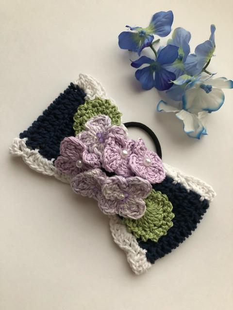 ハンドメイド ヘアゴム 大きめ リボン ラベンダー色の紫陽花♪ < 女性ファッション  ハンドメイド ヘアゴム 大きめ リボン ラベンダー色の紫陽花♪  < 女性ファッションの