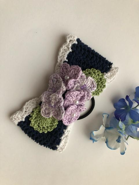 ハンドメイド ヘアゴム 大きめ リボン ラベンダー色の紫陽花♪ < 女性ファッション  ハンドメイド ヘアゴム 大きめ リボン ラベンダー色の紫陽花♪ < 女性ファッションの