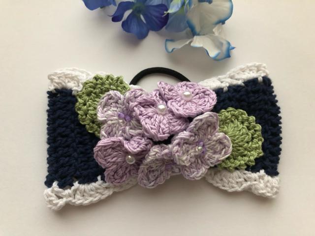 ハンドメイド ヘアゴム 大きめ リボン ラベンダー色の紫陽花♪ < 女性ファッション  ハンドメイド ヘアゴム 大きめ リボン ラベンダー色の紫陽花♪ < 女性ファッションの