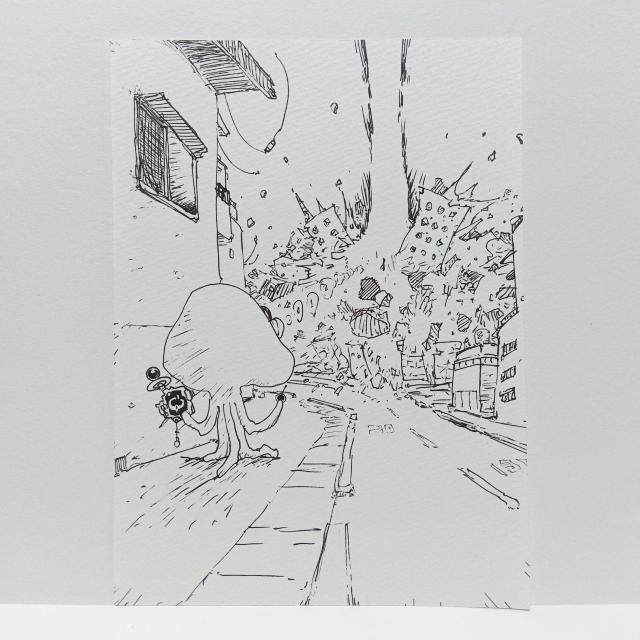 オリジナルイラスト 手描きイラスト ドーン 爆発 宇宙人 絵 ハンドメイド 原画 モノクロ 白黒 自作 アナログ アート art < アニメ/コミック/キャラクター  オリジナルイラスト 手描きイラスト ドーン 爆発 宇宙人 絵 ハンドメイド 原画 モノクロ 白黒 自作 アナログ アート art  < アニメ/コミック/キャラクターの
