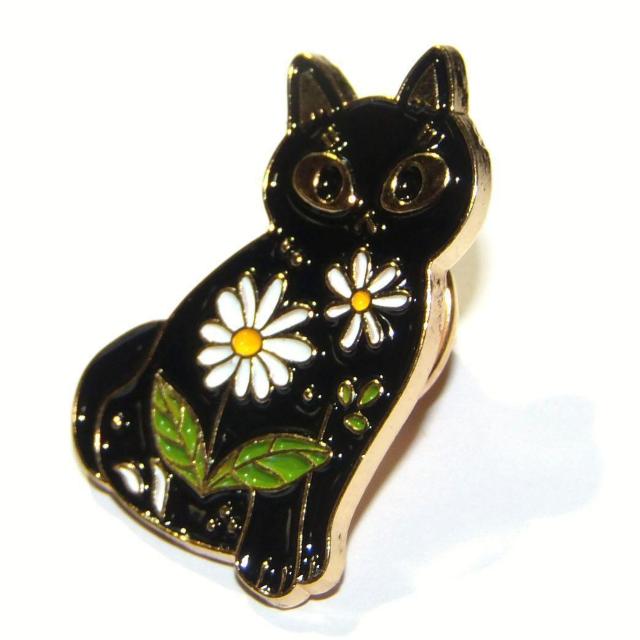 猫 ネコ ねこ キャット 花柄 ピンバッジ バッジ ピンズ ラペルピン ブローチ < 女性アクセサリー/時計  猫 ネコ ねこ キャット 花柄 ピンバッジ バッジ ピンズ ラペルピン ブローチ < 女性アクセサリー/時計の