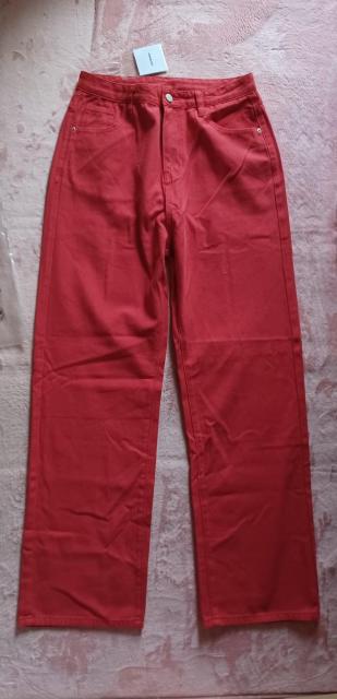 ★大きいサイズ脚長効果★赤レッドビタミンカラー可愛い♪綿コットン快適天然素材♪ロングワイドストレート☆お洒落カラーデニムパンツ < 女性ファッション  ★大きいサイズ脚長効果★赤レッドビタミンカラー可愛い♪綿コットン快適天然素材♪ロングワイドストレート☆お洒落カラーデニムパンツ  < 女性ファッションの