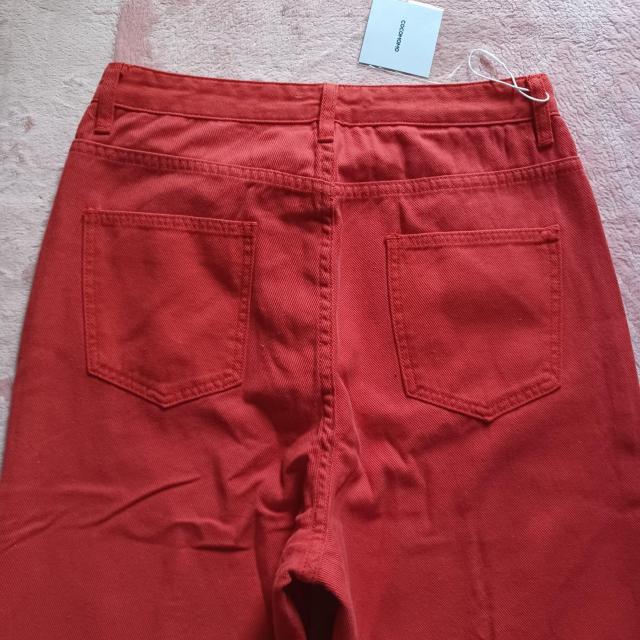 ★大きいサイズ脚長効果★赤レッドビタミンカラー可愛い♪綿コットン快適天然素材♪ロングワイドストレート☆お洒落カラーデニムパンツ < 女性ファッション  ★大きいサイズ脚長効果★赤レッドビタミンカラー可愛い♪綿コットン快適天然素材♪ロングワイドストレート☆お洒落カラーデニムパンツ < 女性ファッションの