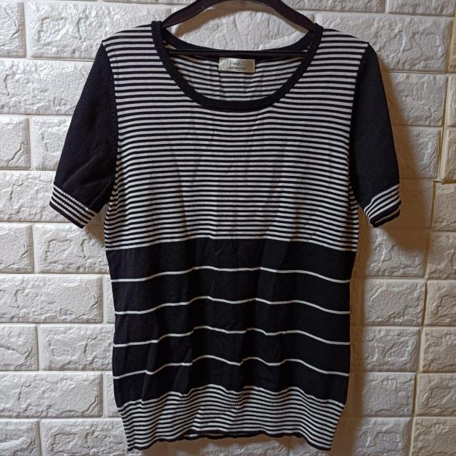 F&F★未使用★ボーダー 半袖ニット/L < 女性ファッション  F&F★未使用★ボーダー 半袖ニット/L  < 女性ファッションの