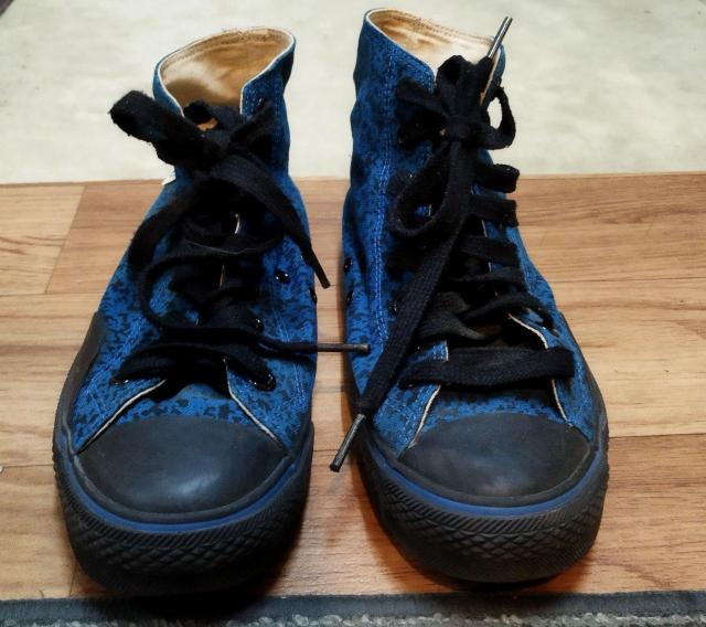 VISION STREET WEAR 青 黒スパター模様 ハイカットスニーカー < 男性ファッション  VISION STREET WEAR 青 黒スパター模様 ハイカットスニーカー < 男性ファッションの