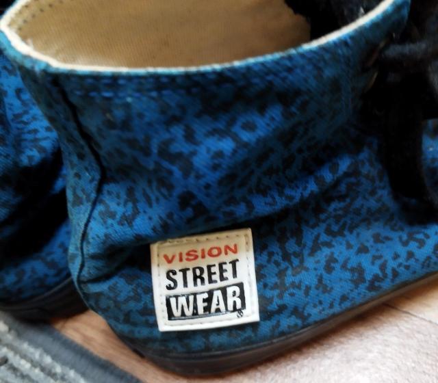 VISION STREET WEAR 青 黒スパター模様 ハイカットスニーカー < 男性ファッション  VISION STREET WEAR 青 黒スパター模様 ハイカットスニーカー < 男性ファッションの